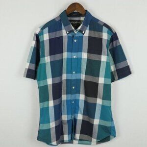 Eddie Bauer Men's Small Blue White Plaid Casual Short Sleeve Button Up Shirt